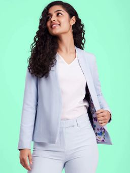 FableStreet - Open Front Blazer -light Blue