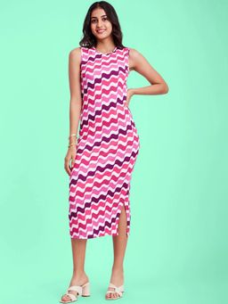 FableStreet - Wave Print Midi Dress - Pink