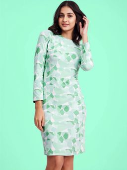 FableStreet - Abstract Print Shift Dress - Green