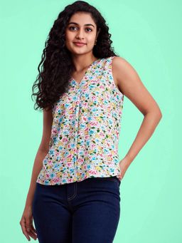 FABLE STREET - Floral Print V Neck Top - Multi-Color