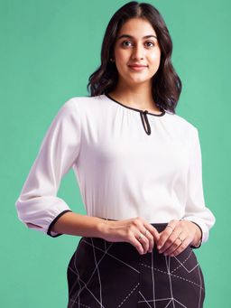 FableStreet - Round Neck Top - White and Black