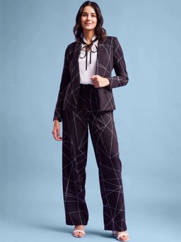 FABLE STREET - Geometric Print Blazer and Trouser Co-ord - Black (Set of 2)