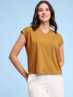 FABLE STREET - V-Neck Drop Shoulder Top - Mustard