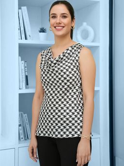 FableStreet - Cowl Neck Top - White And Black