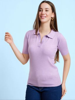 FableStreet - Livsoft Collared Knitted Sweater - Lilac