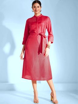 FableStreet - FS X PF Zari Detail Pintuck Dress - Red