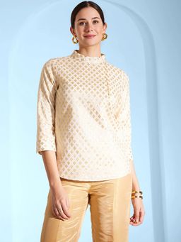 FABLE STREET - FS X PF Brocade Floral Woven Top - Off White and Gold