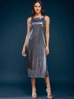 FableStreet - Metallic Slip Dress - Silver