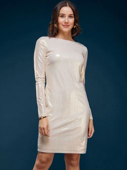 FableStreet - Boat Neck Shift Dress - Cream
