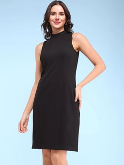 FableStreet - High Neck Shift Dress - Black