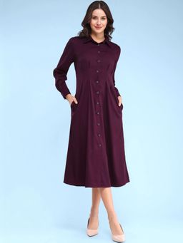 FableStreet - Button Down Shirt Dress - Wine