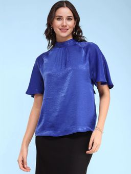 FableStreet - Satin Tie-Up Top - Blue