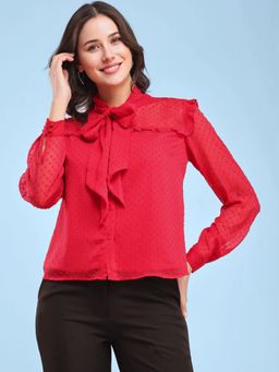 FableStreet - Chiffon Tie-Up Top - Red