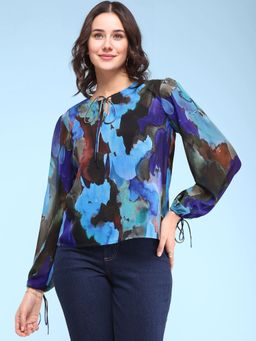 FableStreet - Abstract Print Top - Blue