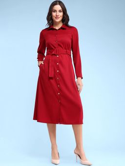 FableStreet - Button Down Shirt Dress - Red (Set of 2)