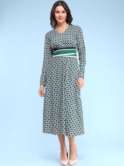 FableStreet - Geometric Print Fit & Flare Dress - Multi Color