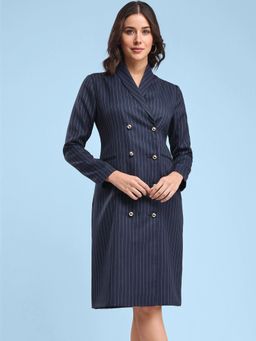 FableStreet - Shawl Collar Blazer Dress - Navy Blue