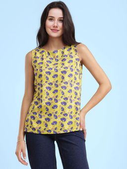 FableStreet - Yellow Drop Shoulder Floral Top
