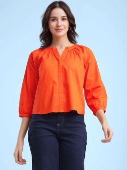 FABLE STREET - Orange Cotton Poplin Top
