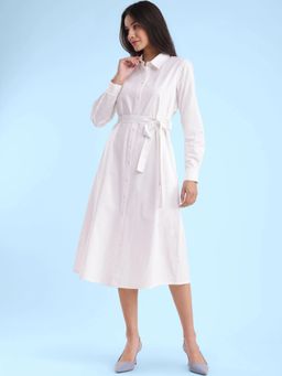 FableStreet - White Poplin Shirt Dress with Belt (Set of 2)
