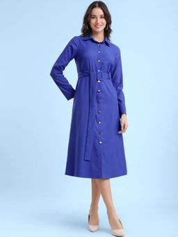 FableStreet - Royal Blue Button Down Shirt Dress with Belt (Set of 2)