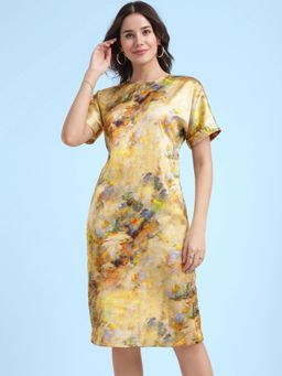 FableStreet - Multi-Color Satin Drop Shoulder Dress