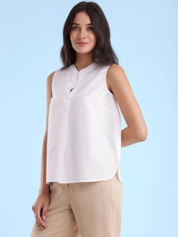 FableStreet - Linen Front Pleat Top - White