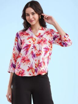 FableStreet - Watercolor Floral Pleated Top - Multicolor
