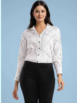 FableStreet - Geometric Print Shirt - White And Black
