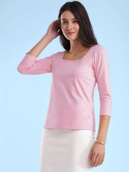 FableStreet - Liv Soft Cotton Square Neck T-Shirt - Pink