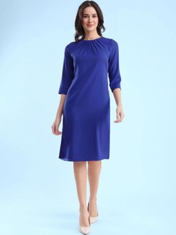 FableStreet - Front Pleat Shift Dress - Royal Blue
