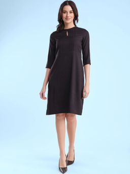 FableStreet - A -Line Solid Dress - Black