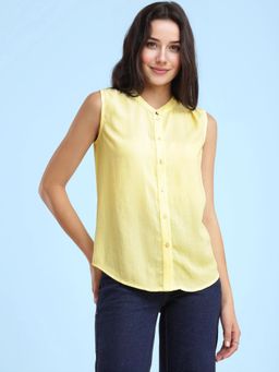 FableStreet - Yellow Solid Sleeveless Top