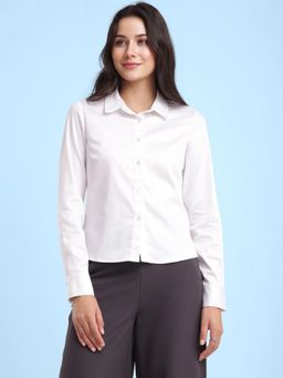 FABLE STREET - White Solid Cotton Button Shirt