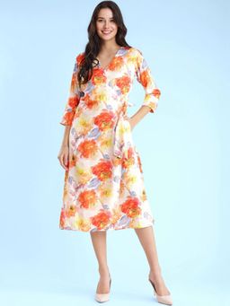 FableStreet - Wrap Dress Orange And Yellow
