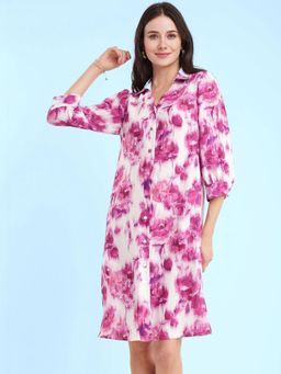 FableStreet - Shirt Dress Pink And White