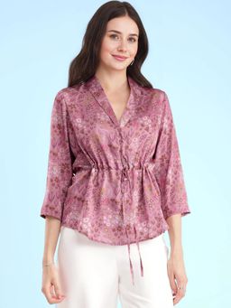 FableStreet - Satin Tie-Up Top Pink