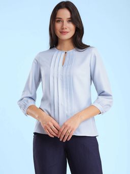FableStreet - Pintuck Detail Top Light Blue