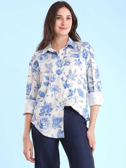 FableStreet - Floral Shirt Blue And White