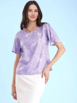 FABLE STREET - Womens Lavender Printed Round Neck Top