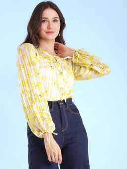 FABLE STREET - Womens Floral Tie-Up Top Yellow