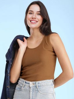 FABLE STREET - Womens Knitted Tank Top Brown