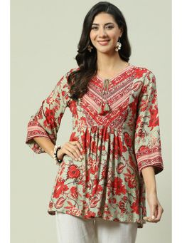 Biba - Green & Red Printed Kurti