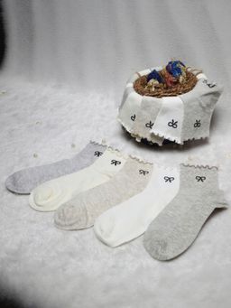 NEXT2SKIN - Women'S Cotton Ankle Socks with Bow Pattern -Multi-Color (Pack Of 5)