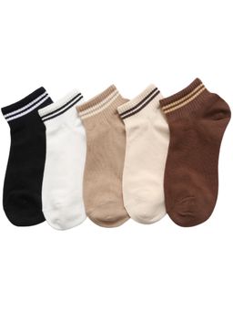 NEXT2SKIN - Women'S Cotton Sneaker Socks with Stripes Pattern-Multi-Color (Pack Of 5)