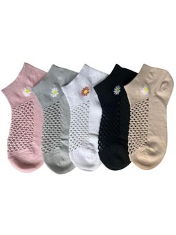 NEXT2SKIN - Women'S Cotton Sneaker Socks with Mesh Pattern-Multi-Color (Pack Of 5)
