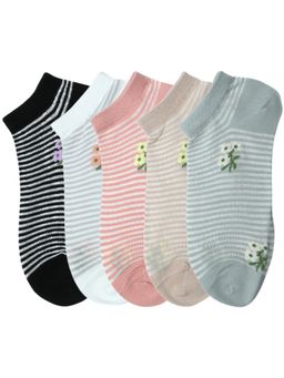 NEXT2SKIN - Women'S Cotton Sneaker Socks with Thin Stripes-Multi-Color (Pack Of 5)