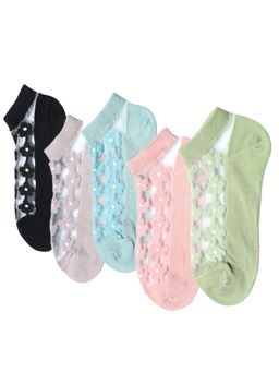 NEXT2SKIN - Women'S Cotton Sneaker Socks with Mesh Floral Pattern-Multi-Color (Pack Of 5)