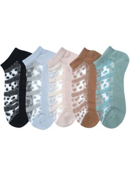 NEXT2SKIN - Women'S Cotton Sneaker Socks Sheer Fabric with Self Design-Multi-Color (Pack Of 5)