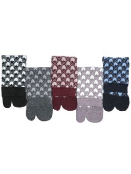 NEXT2SKIN - Women'S Woollen Winter Ankle Thumb Socks with Heart Pattern -Multi-Color (Pack Of 5)